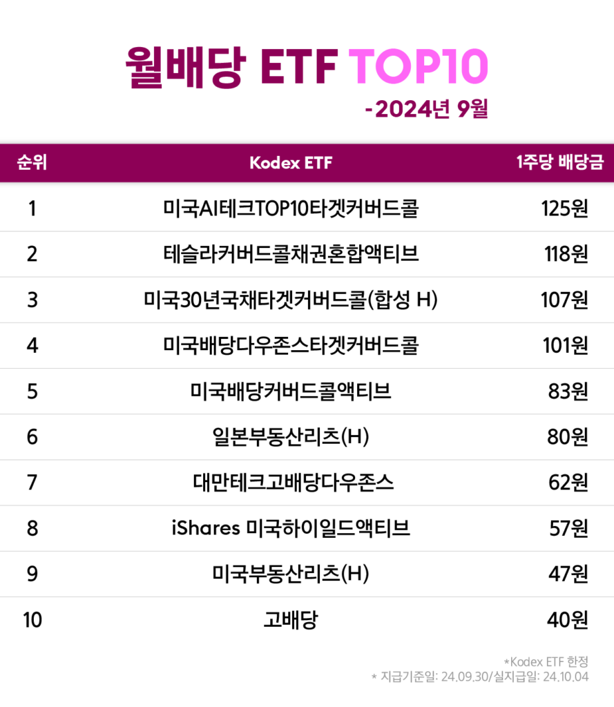 월배당 ETF TOP10 배당금 지급 및 투자 전략