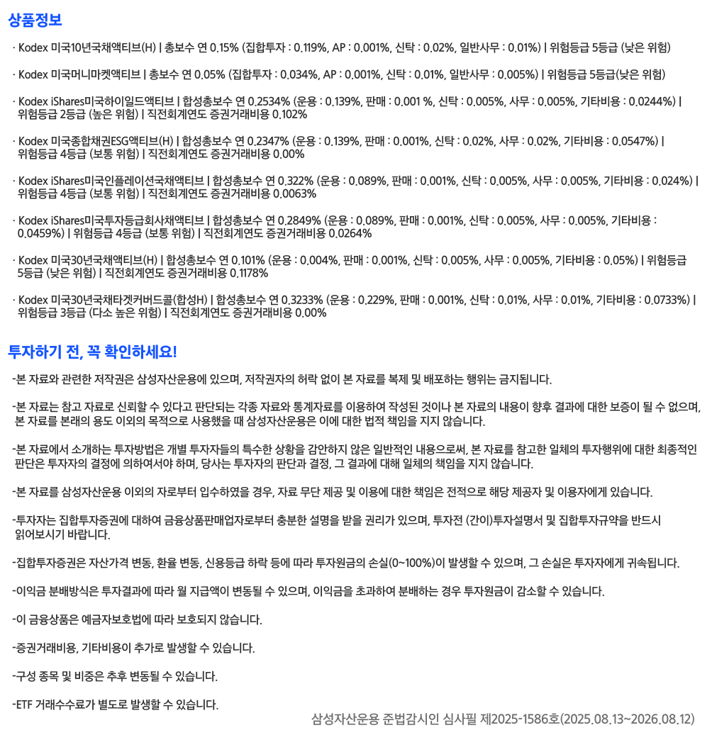 미국대표국채로 금리인하 효과와 월중배당을 한번에! Kodex 미국10년국채액티브(H) (8/19 상장) - 삼성자산운용 블로그