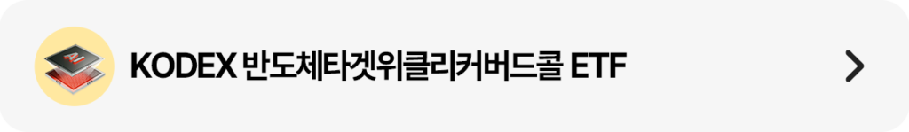 노란 칩 아이콘과 함께 ‘KODEX 반도체타겟위클리커버드콜 ETF’ 문구를 배치한 가로형 띠배너 이미지. 반도체 관련 월배당·커버드콜 ETF 상세 페이지로 이동하는 메뉴형 배너다.
